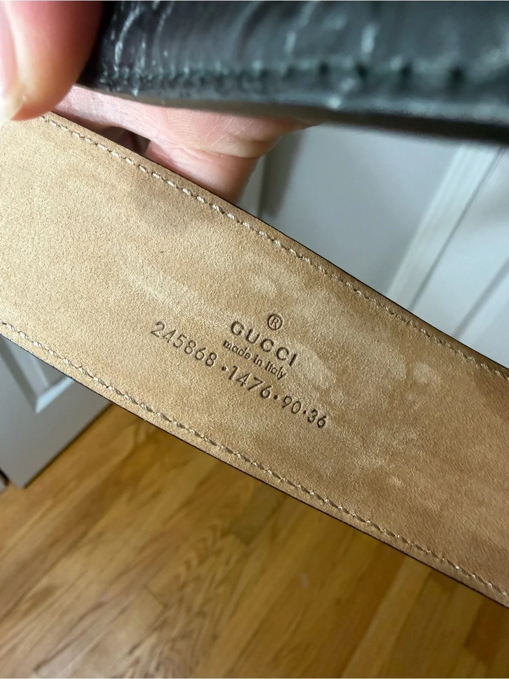 Gucci Guccissima Black Leather Belt Silver Tone Buckle Italy Size 90 36